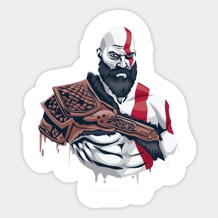 Illustrated Warrior Portrait | Kratos (God of War) | Sticker - VeloraSticks