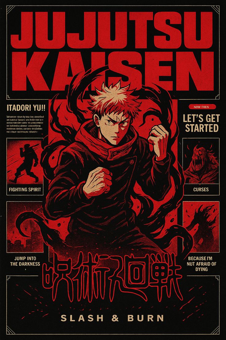 Yuji Itadori Red Poster Art | Jujutsu Kaisen | Sticker - VeloraSticks